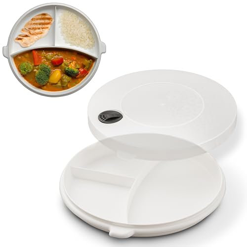 Hausfelder Mikrowellenteller 23,5 cm Durchmesser mit Deckel, Teller mit Unterteilung, Teller Mikrowelle, Kunststoff, BPA-frei (1 Stück Mikrowellen Teller mit Deckel)