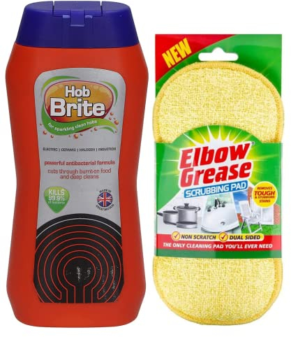 Hob Brite Hob Cleaner Cream (250 Ml), Original Ceramic, Electric, Halogen and Induction Hob Cleaner with Scrubbing Pad