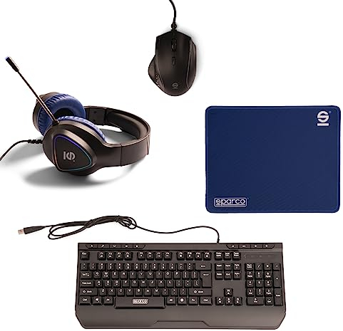 Celly, Kit Gaming Pole Position Linea Sparco, Kit con Tastiera Gaming Retroilluminata, Mouse Gaming con Luci RGB, Cuffie a Filo con Luci a LED Rainbow e Microfono, Tappetino per Mouse Antiscivolo