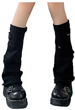 Longyangqk Scaldagambe da donna, scaldagambe in maglia a costine Harajuku kawaii tacchi alti stivali caldo fuzzy gamba anni '90 streetwear bambina
