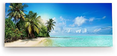 Wandbild 120x50cm Karibik Südsee Palmen Strand Meer Sommer Sonne