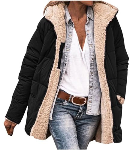 Femme Parka Hiver à Capuche Long Polaire Manches Longues Manteau de Laine Casual Parka Epaisse Chaude Slim Fit Veste en Coton Manteau Longue Militaire Couleur Unie Doudoune Chaude Matelassee