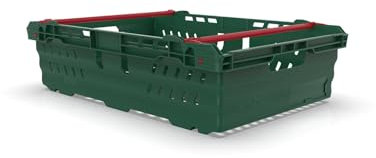 HomeHQ 30 Litre Stacking Crate, Nesting Ventilated Plastic Crate, Bale Arm Supermarket & Storage Crate (600x400x170mm) (GREEN)