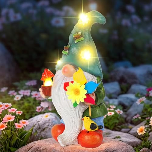 JALIGHTS Solar Gartenzwerg Gartendeko Figuren, 24.5CM Gartenzwerge Wetterfest mit LED Solarlaterne Geschenke für Frauen Kinder Balkon Terrasse Feengarten Hof Rasen