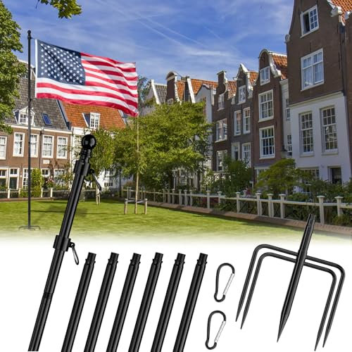 FIASON Flag Pole for Outside House Ground Outdoor Stainless Steel Flag Poles Kit Residential Yard (9FT/Black)