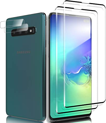 Schutzfolie für Panzerglas für Samsung Galaxy S10 Plus, Panzer Schutz Glas 2&2 Stück mit Kameraschutz, Fingerabdruck-ID unterstützen, 3D-Volle Bedeckung, HD 9H Displayschutzfolie für Samsung S10 Plus