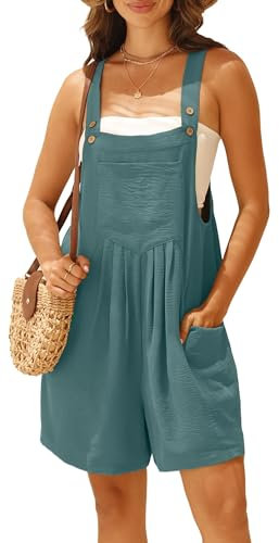 IWOLLENCE Short Dungarees For Women UK Adjustable Shoulder Straps Sleeveless Rompers with Front Pocket Maternity Jumpsuit (Gray Blue, L)