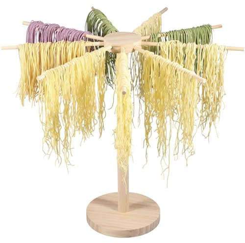 KTCINA Secador de fideos, soporte para pasta de 40 cm de altura, soporte de madera, fácil de transferir hasta 4,5 kg, con 9 brazos extraíbles, fácil de limpiar, secador de pasta para pasta y fideos
