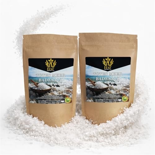 HAF – Premium Totes Meer Badesalz aus Jordanien (2 x 1 kg Beutel) – Naturreines Meersalz grob für Wellness & Stressabbau – Mineralsalz zum Baden & zur Körperpflege bei Neurodermitis