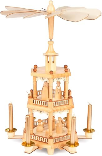 BRUBAKER Pyramide de Noël en Bois - Pyramide en Bois de 43 cm pour Noël - Pyramide de Table Pivotante avec Figurines en Bois de Noël - Peinte à la Main - Décoration de Noël - Marron