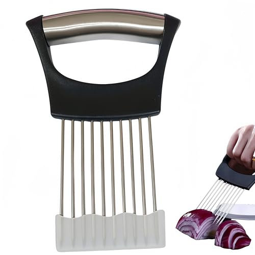 Porta fette di cipolla in acciaio inox, Ago per cipolla, affettatrice per limone, utensile ausiliario, assistente per affettare gli alimenti, tagliaverdure,per affettare carne, cipolla, patate