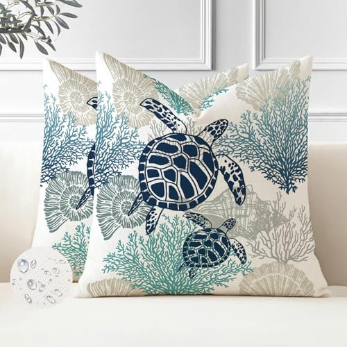 Kissenbezüge Maritim 50 X 50 Outdoor Kissen Wasserfest Wohnzimmer Kissenhülle Petrol Grün 2er Set Polster Ozean Strand Dekorative Zierkissenbezüge für Sofa Frühling Dekokissen Moderne
