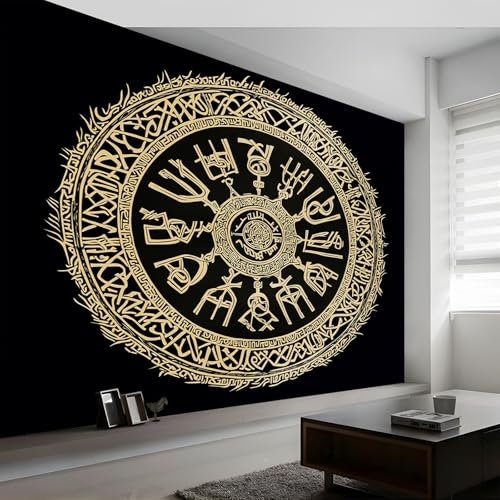 Black Gold 3D Panoramic Custom Wallpaper Mural 200 x 141 cm for Bedroom Living Room Bathroom Adults Traditional Viking Round Rune Photo Wallpaper, Living Room Tv Background Wall Home Decoration