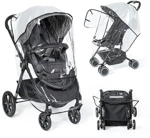 Orzbow Plastico Lluvia Silla Paseo Universal, Transpirable Protector Lluvia Carro Bebe Universal con Ventana, Plegable Burbuja Lluvia Universal Silla Paseo, EVA de Calidad Alimentaria, PVC Negro