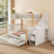 Zravenna Cama alta para niños de 140 x 200 cm+90 x 200 cm con cesta y estante, litera con cajones y armario para escaleras, cama doble, color blanco y natural (E)