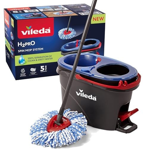 Vileda H2PrO système de Balai serpillère rotative, séparation Eau Propre et Sale, essorage sans Effort, Nettoyage en Microfibre, Assemblage Facile, Design Ergonomique