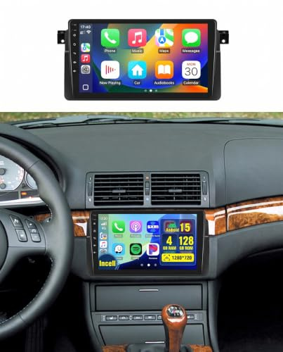 4+128G Android Autoradio mit Bildschirm für BMW E46 1999-2005 Wireless Carplay, Autoradio mit Navi 9 Zoll Incell Bildschirm Android Auto/FM/RDS/Rückfahrkam