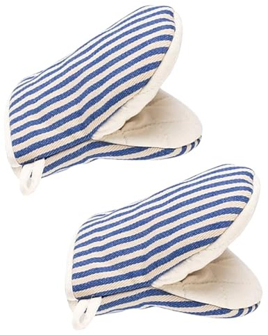 1 Pair Mini Oven Mitts,High Heat Resistant Oven Gloves,Kitchen Short Oven Mit with Hanging Loop for BBQ, Baking, Cooking and Grilling, (Blue)