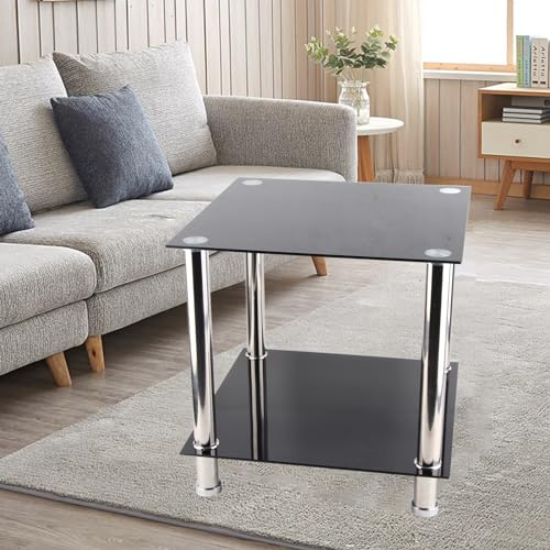 ERYUE Table Basse en Verre Noir avec Pieds Chromés, Moderne et élégante, pour Salon ou Bureau