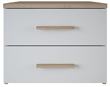 Demeyere Selena Table de Chevet scandinaves 2 tiroirs Blanc Perle/chêne brossé, Panneaux de Particules, 50 x 42 x 40 cm