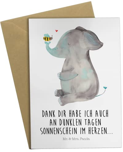Mr. & Mrs. Panda Grußkarte Elefant Biene - Geschenk, Hochzeitsgeschenk, Ansichtskarten, Liebesspruch, Jahrestag, Gute Laune, Liebe, Tiere,