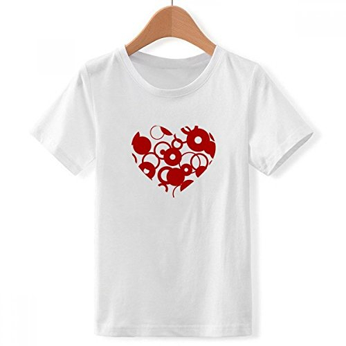 DIYthinker Jungen Rot Valentinstag-Herz-Ring mit Rundhalsausschnitt Weißer T-Shirt Small Mehrfarbig