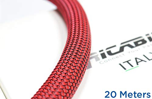 Ricable Custom RB20/20 - Rouge/Noir 20 m -Gaine de Protection tressée pour câble 16-22 mm