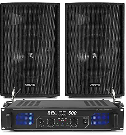 VONYX 2x SL10 10 Portable Bedroom DJ Party Speakers + Amp Disco System 500W