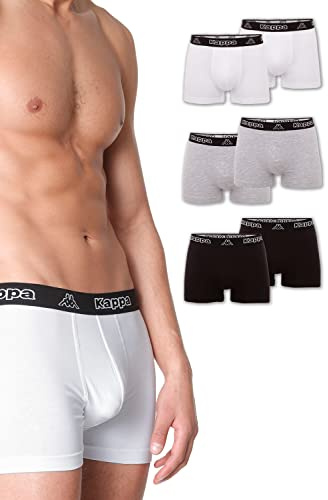Kappa Enge Boxershorts 6er Pack I Retro Pants für Männer aus Baumwolle I reißfeste & atmungsaktive Herren Unterhosen I Boxer im Vorteilspack als Sport-Unterwäsche, Schwarz mit weißem Bund
