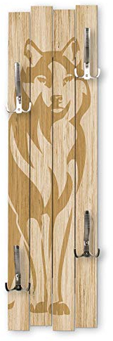 Kreative Feder Wand-Garderobe Wolf aus Holz Shabby-Chic Vintage ca. 100x30cm mit vier Haken (Wolf)