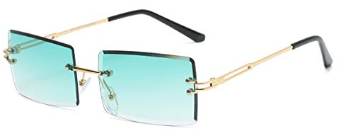 Yojued Rechteckige Retro-Sonnenbrille für Damen und Herren, Mode, Vintage, kleine quadratische Brille, randlos, Rahmen, getönte Gläser, UV400 Schutz, Klassisch, Grün