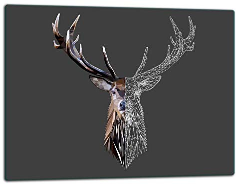 TMK | Tagliere in vetro ceranfeld 1 metro 52 x 40 cm, piastra di taglio in vetro, paraspruzzi, piastra universale in vetro, per cucina, cervo