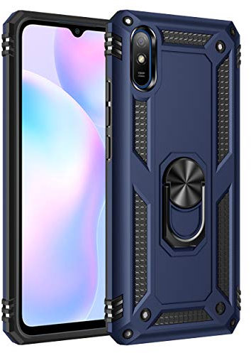 BestST Hülle für Xiaomi Redmi 9A + schutzfolie,HandyHülle für Xiaomi Redmi 9i Cover,Armor Stoßfest TPU PC Schutzhülle Ringhalter Handytasche Case für Xiaomi Redmi 9AT Handy Hüllen,Blau