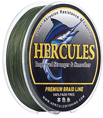 HERCULES Farbechte Geflochtene Angelschnur, 1000m PE Geflochtene Schnüre, 4 Stränge Multifile Angelschnur, 40lb Test für Salzwasser und Süßwasser, Grün, 40lb, 1000m