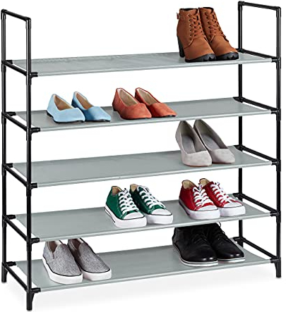 Relaxdays XL Schuhregal Stecksystem, 5 Ebenen, für 20 Paar Schuhe, Stoff Schuhständer, HxBxT: 90,5 x 87,5 x 30 cm, grau, 10036198_111