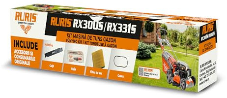 Ruris – kitrx3031s20- Wartungs-Set für Thermo-Rasenmäher RX300S-RX331S mit Messer, Kerze, Riemen, Orange