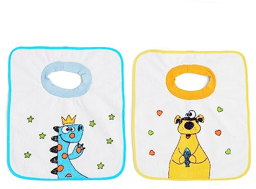 Ti TIN | 2 Pack bedruckte Lätzchen mit wasserdichtem Lätzchenfutter für Babys ab 1 Jahr | elastischer Gummikragen | Frottee-Lätzchen mit atmungsaktivem Kunststoff-Futtertuch