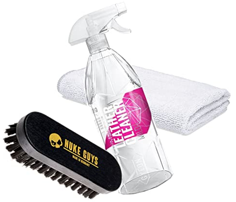 detailmate Set zur Reinigung und Pflege von Leder, Polster & Textilien | GYEON Q²M Leather Cleaner Mild 1L + Nuke Guys Bürste S + Mikrofasertuch