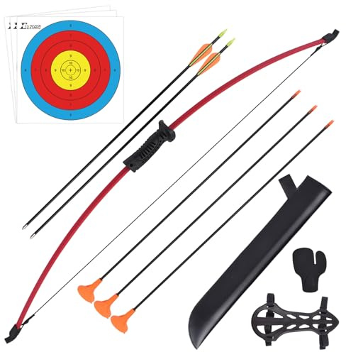 Recurve Bow and Arrow Set Archery with Quiver Target Finger Tab Armguard Outdoor Youth Children Junior Beginner Longbow Training