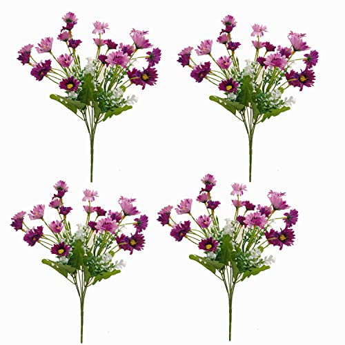 4 mazzi di bellissimi fiori fai da te in seta ad alta imitazione di margherite artificiali decorazione per la casa e le vacanze (viola)