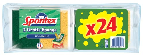SPONTEX - Gratte-Eponge Stop-Graisse - 12 pack de 2 éponges grattantes vertes protection anti-graisse - 24 éponges