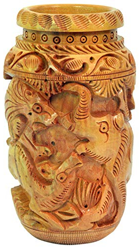Craft Trade Hand Carved Wood Pen Holder for Desk Organizer for Home School Office Supplies Pencil Cup Pot Storage Box Suitable for Stationery - Camel