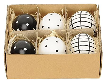 Posiwio ausgefallene Ostereier echte Hühnereier zum hängen in trendigen schwarz-weiß Motiven Preis für Set a 6 Stück, ca. 4,5 x cm