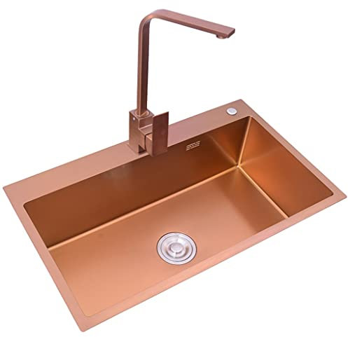 Kitchen Sink Fregaderos De Cocina, Fregadero De Cocina De Preparación De Barra De Un Tazón De Oro Rosa, con Grifo Cuadrado De Acero Inoxidable Cepillado, Fácil De Limpiar (Size : 60x45cm)