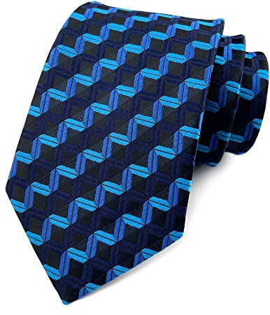 Eneston Herren Krawatte klassisch kariert hellblau Jacquard gewebte Seide Krawatte + Geschenkbox, Nave Blue Wave, 57 x 3.15inches