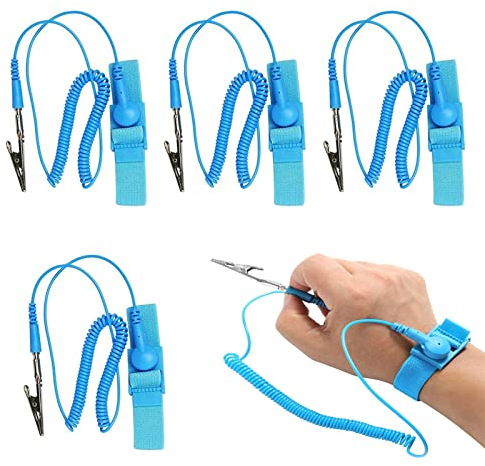 Helweet Antistatische Armbänder, Antistatik Armband, Antistatic Wrist Strap, Erdungsarmband Handgelenk Bügel, Wiederverwendbare Antistatische Armbänder mit Erdungskabel und Krokodilklemme – 4 Stück