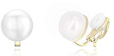 QUKE Damen 8mm Weiß Simulierte Süßwasserperle Gold Ohrclips Clip auf Ohrringe Nicht Gestochen Ohrstecker für Frauen Mädchen