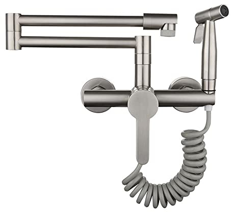 HomeLava Wandarmatur für Küche Wasserhahn Armatur Küche Wandmontage mit Spritzpistole und 2 Wasserstrahlarten 360° Drehbar Edelstahl gebürstet Küchenarmatur Spültischarmatur