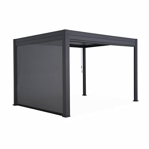 Pergola bioclimatica grigio antracite - Triomphe - 300x400cm, alluminio, con lamelle orientabili + tenda da 300cm