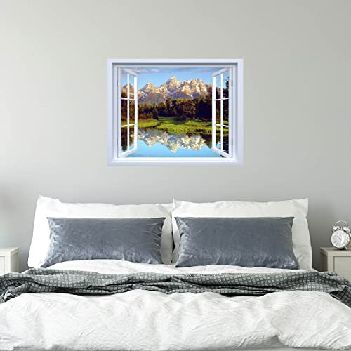 SUPERDANT 2 PZ Paesaggio Naturale Finestra Scena Adesivo 3D Foresta Lago Creativo Finestra Scenario Decor Tramonto Montagna Natura Fotografia Realismo